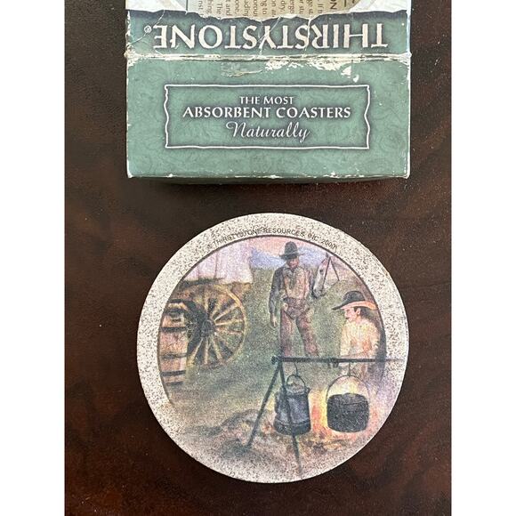 Thirstystone Western Country Cowboy Sandstone Coasters Set 4 New In Box Vintage - Picture 11 of 12
